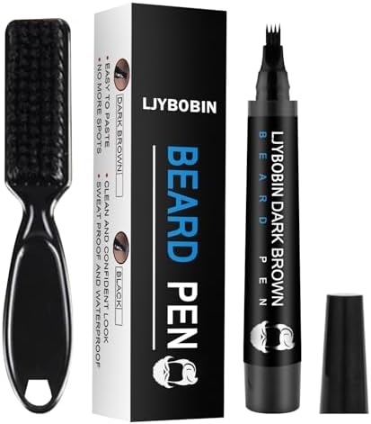 Brown Beard Pencil Filler for Men,Beard Pen Long Lasting Coverage Waterproof Beard Filling Pen Kit with Brush,Mustache Repair,Define & Shape,Beard Filler Pen Gift Set for Men Natural Beard Looking LJYBoBin