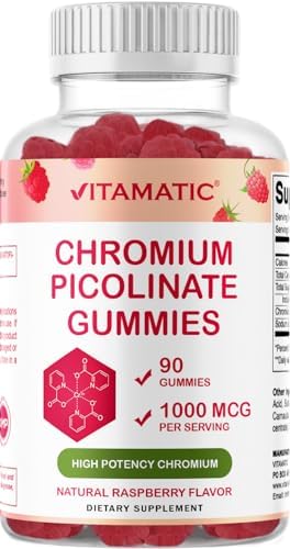 Vitamatic Chromium Picolinate 1000 mcg - 90 Gummies (Жевательные конфеты) - High Potency Chromium - Raspberry Flavor Vitamatic