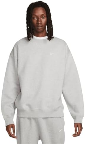 Nike Solo Swoosh Men's Fleece Crew (DX1361-063, Dark Grey Heather/White) Nike