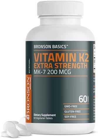 Bronson Vitamin K2 MK-7 200mcg Extra Strength, 60 Vegetarian Tablets Bronson