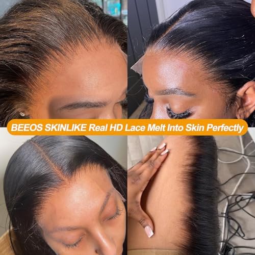 BEEOS 13x4 SKINLIKE Real HD Lace Frontal Only, 613 Blonde Color Straight Virgin Human Hair Frontal Pre Plucked Hairline 0.10mm Ultra-thin Invisible SKINLIKE Real HD Lace Frontal 14 Inch BEEOS