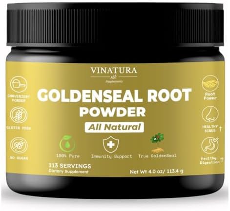 Goldenseal Root Powder (Порошок) - 4 oz, 113 Servings (Порции) *USA Made & Tested* Pure Natural Goldenseal Root Powder Supplement VINATURA