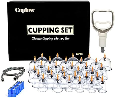 Cupping Kit for Massage Therapy - 32 Cups Professional Chinese Cupping Set with Magnetics, Vacuum Cupping Therapy Set for Cellulite Reduction Muscle Pain Relief with Manual Pump Cupluw