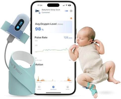 Babytone Baby Sleep Monitor, Baby Oxygen Monitor, Tracking Avg O2, Pulse Rate and Movement for Infant, Wearable Foot Monitor Smart Sock with Bluetooth and APP, for 0-36 Months Newborn's Sleep Babytone