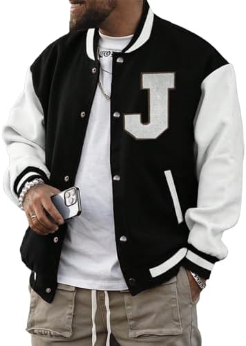 Floerns Men's Letter Graphic Print Long Sleeve Color Block Baseball Jacket Floerns