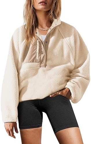 Женская Флисовая Кофта Yanekop Fuzzy Fleece Пуловер с Длинным Рукавом и Пуговицами Yanekop