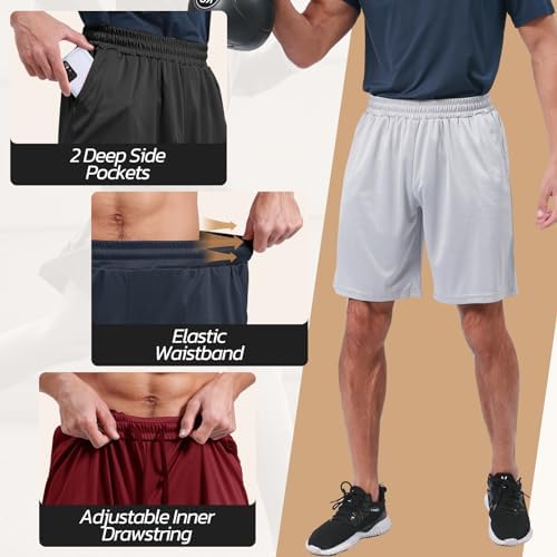 3 Pack Gym Basketball Mens Shorts - Quick Dry Black Workout Athletic Shorts with Pockets for Casual Running BOOJO