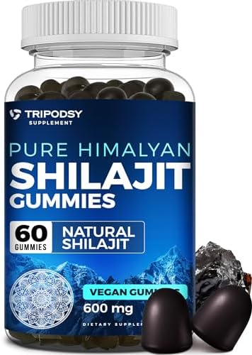 Pure Himalayan Organic Shilajit Gummies - Potent Shilajit Resin Supplement for Men & Women - 100% Natural with 90+ Trace Minerals - Boost Energy, Vitality, and Immune Support - 60 Gummies TRIPODSY