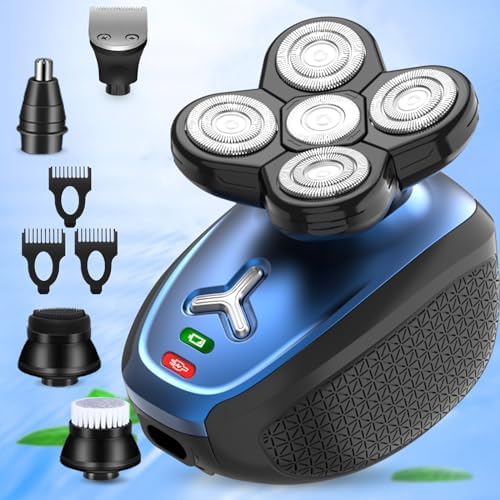 Head Shaver for Bald Men Razor,5 in 1 Electric Bald Head Shaver,Mens Shavers Electric Cordless Rechargeable,Wet Dry Machines for Man Head Face Hair,USB Scalp Balder Shaving Grooming Kit Gift (Blue) CoSuiovei