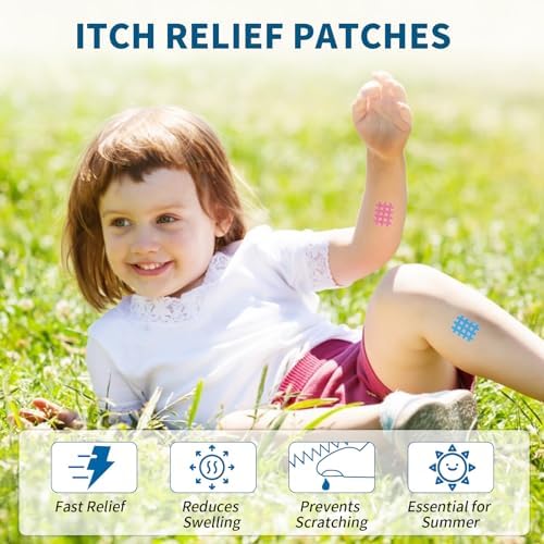 Kids' Itch Relief Patches - 48 Pcs, Fast Relief, Reduces Swelling, Prevents Scratching, Waterproof, 100% Child-Friendly, Essential for Summer Travel Camping and Hiking (Grid) EZ Bites Relief