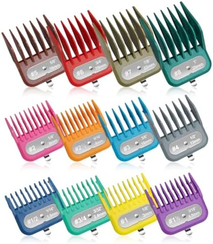 Clipper Guards Set Fits for Most Wahl Clippers and Babyliss FX870, Color Coded Clipper Guides Replacement - 1/16" to 1", 12 Piece Set CLIPFIT