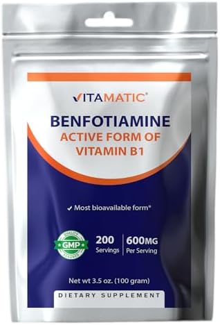 Vitamatic Benfotiamine Pure Powder (Порошок) 600 mg per Serving (Порция) - 100 Grams - Also Called Fat Soluble Vitamin B1 Vitamatic