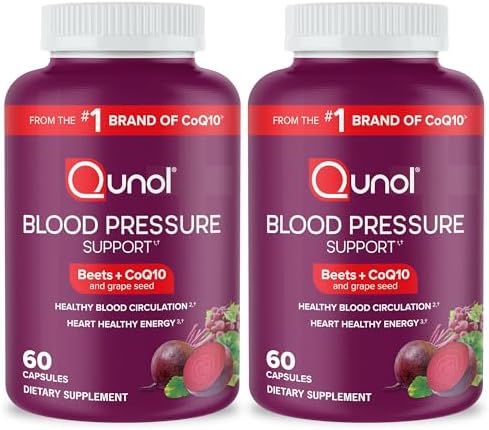 Qunol Blood Pressure Support, 3 in 1 Beets + CoQ10 + Grape Seed Extract, Beet Root Capsules (Капсулы) That Supports Healthy Blood Circulation & Heart Healthy Energy, 60 Count (Pack of 1) Qunol