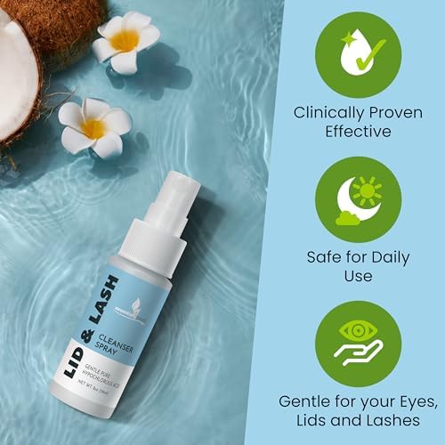 Essentially Based Eyelid Cleanser Kit - 2 oz Eyelids and Eyelash Cleaner - Hypochlorous Acid Spray Solution - Eye Wash Solution with 30 Application Pads - Made in USA Essentiallybased