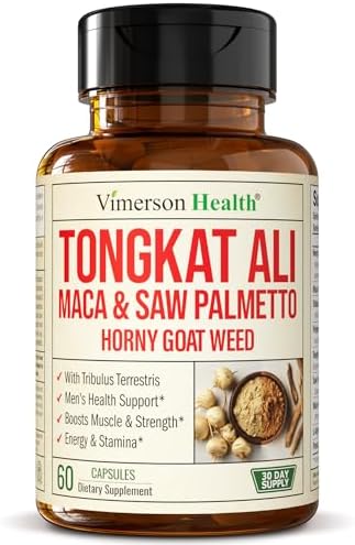 Tongkat Ali for Men - Healthy Testosterone Support. Balanced Energy Supplements for Men with Horny Goat Weed, Maca Root Powder (Порошок), Tribulus Terrestris, Saw Palmetto Extract. Tongat-Ali for Men. 60 Caps Vimerson Health