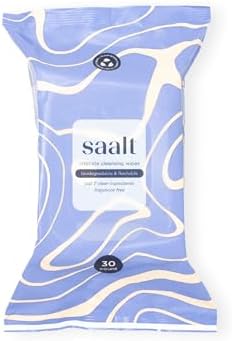 Saalt Intimate Cleansing Wipes - 30 count (6 x 7.75 inches) - Menstrual Cup Wipes - Easy Cleaning for Public Bathroom, School, or Travel With a Menstrual Cup or Menstrual Disc Saalt