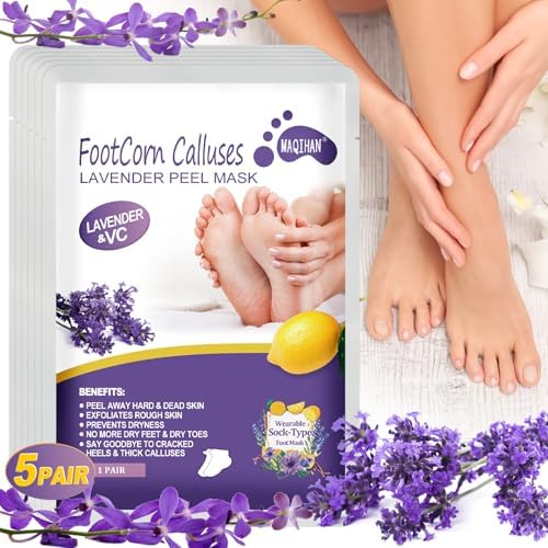 5 Pairs Foot Peeling Mask - Foot Mask for Dry Cracked Feet I Feet Mask - Foot Masks That Remove Dead Skin - Exfoliating Foot Mask Suitable for dry,cracked,dry feet,dead skin removal,calluses MAQIHAN