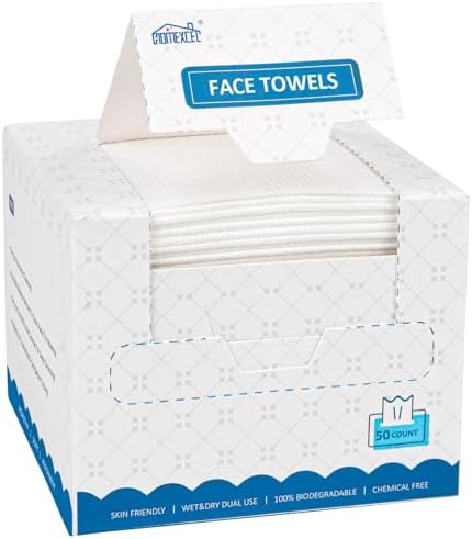 HOMEXCEL Face Towels, Disposable Face Towelette, Biodegradable Makeup Remover Dry Wipes 50 Count, Super Soft Clean Facial Towels Wash Cloth for Sensitive Skin Homexcel