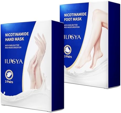 ROUSE Hand and Foot Mask Set, 3 Pack Foot Mask & 3 Pack Hand Mask for Dry Cracked Hand Heel, Moisturizing Glove & Socks with Nicotinamide + Shea Butter + Goat Milk ROUSE