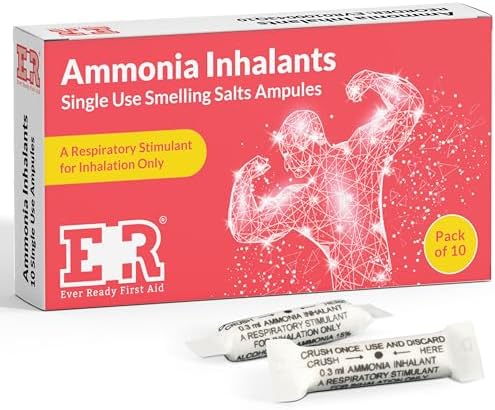 Ever Ready First Aid - Ammonia Inhalant Smelling Salts Ampules, Swift Relief for Lightheadedness - Ampules Snap & Sniff - Powerlifting Inhalant Packets for Athletes – 10 Count Ever Ready First Aid