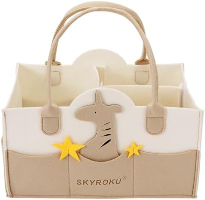 SKYROKU Baby Diaper Caddy Organizer, Large Nursery Storage Bin Basket Portable Holder for Boys or Girls, Travel Baby Bag for Must Haves, Baby Gift Basket for Newborn Essentials (Milk & Yellow) Skyroku