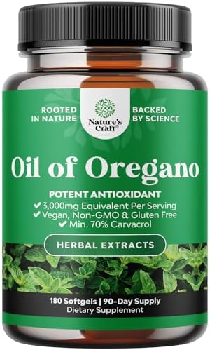 Vegan Wild Oregano Oil Softgels (Мягкие капсулы) - Super Concentrated Oil of Oregano Softgels with 3000mg Herbal Equivalent and Min 70% Carvacrol for Gut Heart Detox and Immune Support - Vegan & Non-GMO (120ct) Natures Craft