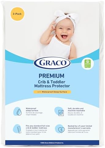 Graco Premium Waterproof Crib and Toddler Mattress Protector (1 Pack) – GREENGUARD Gold Certified, Machine-Washable & Dryer-Friendly, Waterproof Sleep Surface, Fits Crib & Mattress Graco