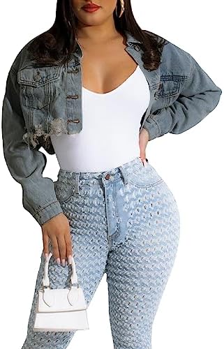 Женская Джинсовая Куртка ZERMOM Cropped Button Down Long Sleeve Fitted Crop Top Jean Coat ZERMOM