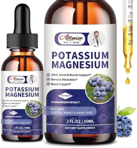 2 Pack Potassium Magnesium Supplement Liquid (Жидкость) - High Absorption Calm Magnesium Complex 500mg & Potassium 99mg Plus Calcium, Vitamin D3, Zinc for Leg Cramps & Bone & Energy & Immune Support - 4 Fl oz (Унции) Alliwise