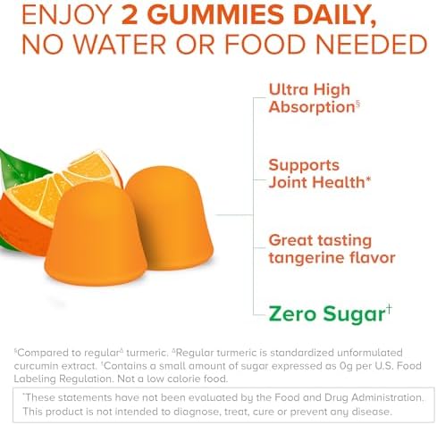 Qunol Zero Sugar Turmeric Gummies, Gummy with 500mg Turmeric Curcumin, Joint Support Supplement, Ultra High Absorption Tumeric Curcumin, Vegetarian, Gluten Free, 90 Count Qunol