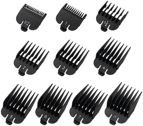 Clipper Guards Set Fits for Most Wahl Clippers and Babyliss FX870, Clipper Guides Replacement - 1/16" to 1", 10 Piece Set, Black Color LAVEST