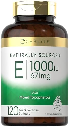 Carlyle Vitamin E Plus Mixed Tocopherols | 1000 IU (671mg) | 120 Softgels (Мягкие капсулы) | Non-GMO and Gluten Free Formula | Naturally Sourced Vitamin E Supplement Carlyle