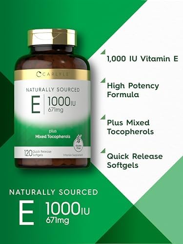 Carlyle Vitamin E Plus Mixed Tocopherols | 1000 IU (671mg) | 120 Softgels | Non-GMO and Gluten Free Formula | Naturally Sourced Vitamin E Supplement Carlyle