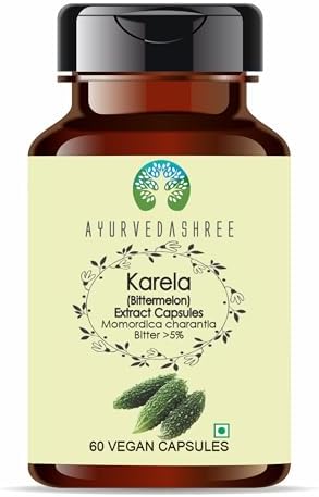 Karela Extract 500mg - 60 Vegetarian Capsules|Momordica Charantia| All Natural | 100% Vegan | Gluten-Free | GMP Certified AYURVEDASHREE