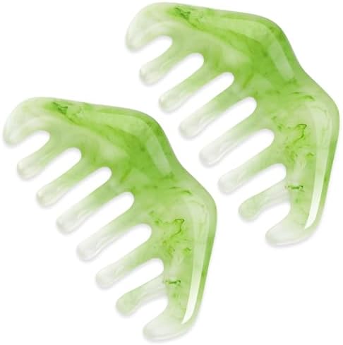 Massage Comb, 2 PCS Jade Natural Guasha Scraping Scalp Comb Facial Care Massage Multifunctional Tool Gua Sha Comb Birthing Comb Massager for Head Caring Body Relaxing COMNICO