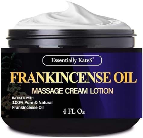 Frankincense Oil Massage Cream Lotion 4 Fl Oz - Medium Glide - Helps Relax Sore Muscle and Stiffness - Helps Tone & Nourish Skin Essentially KateS