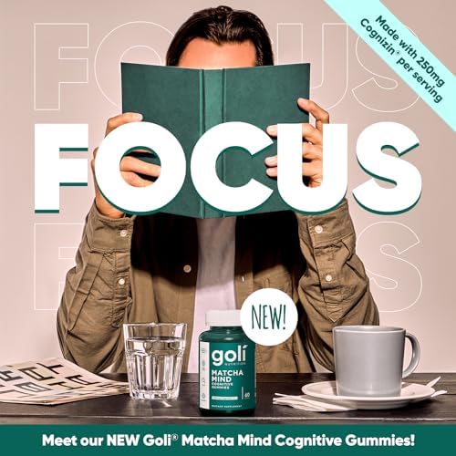 Goli Matcha Mind Gummies (Жевательные конфеты) - 60 Count - Green Tea Leaves Powder (Порошок) with Cognizin for Focus, Attention and Brain Health, Vegan, Non-GMO, Gluten-Free & Gelatin Free. Goli