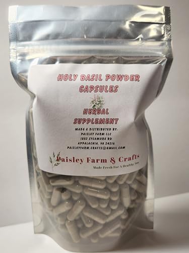 Holy Basil Capsules (Капсулы) 300 Pk - Herbal Supplement - Made Fresh On Demand! PAISLEY FARM & CRAFTS MADE FRESH FOR A HEALTHY YOU