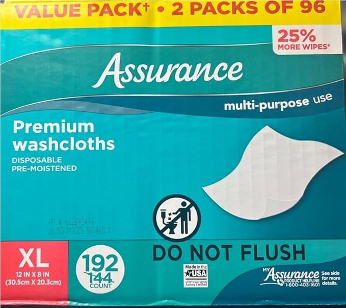 Assurance Premium Washcloths, XL (96 Count)(2pack), White Generic