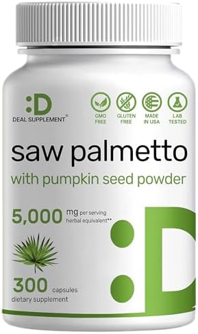 Saw Palmetto Supplement 5000mg with Pumpkin Seed, 300 Capsules | Promotes Prostate Health | DHT Blocker | Hair Growth Vitamins, Maintain Normal Urinary Frequency DEAL SUPPLEMENT