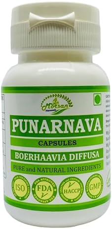 Boerhaavia Diffusa (Punarnava) Extract Capsules for Men and Women | Highest Potency, 100% Herbal Product | Pack of 60 X 500 mg. Veg. Capsules | Made with Natural Punarnava Root Morsan Nutraveda