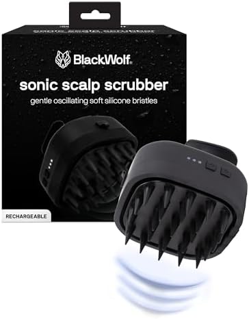 Black Wolf Sonic Scalp Scrubber - Hair & Scalp Massager Brush with 3-Speed Oscillation - Rechargeable Scalp Care Comb with Soft Silicone Oscillating Bristles for Deep Clean & Exfoliation Black Wolf