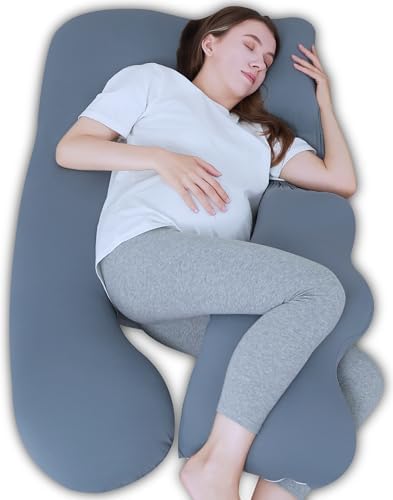 Pregnancy Pillows for Sleeping - Removable Cooling Cover J+i Shaped Full Body Pillow - Support for Back, Legs, Belly, HIPS - 57 Inch Maternity Pillow for Women - Grey Lovely Care