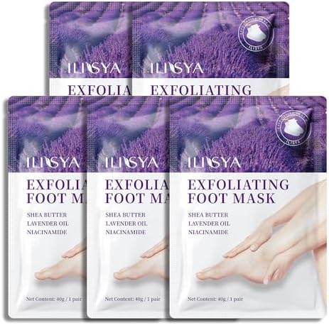 Foot Peeling Mask - 5 Pack Exfoliating Foot Peel Mask for Dry Cracked Feet - Baby Soft Foot Mask Socks for Removing Dead Skin, Cracked Heels, and Calluses - Lavender, Shea Butter, Aloe - Women and Men ROUSE