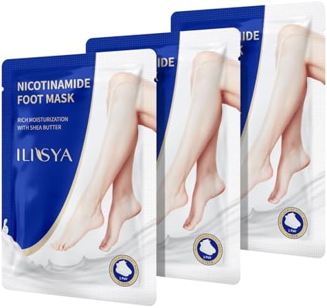 Foot Mask Moisturizing 3 Pack Feet Spa Hydrating Mask Socks Soft Dry Cracked Feet Care - Nicotinamide + Shea Butter + Goat Milk - Women and Men ROUSE