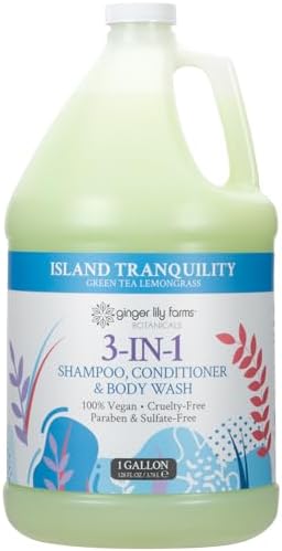 Ginger Lily Farms Botanicals 3-in-1 Shampoo, Conditioner & Body Wash, Island Tranquility, 100% Vegan & Cruelty-Free, Green Tea & Lemongrass Scent, 1 Gallon (128 fl oz) Refill Ginger Lily Farms