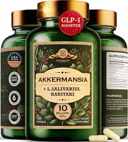 Akkermansia Muciniphila Probiotic - 10 Billion CFU GLP-1 Booster with Lactobacillus Salivarius, Betaine HCL, Haritaki, Inulin, Tributyrin - Fiber Supplement for Gut Health & Weight Management AdvantageNutra