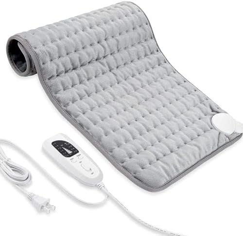 Electric Heating Pad for Back Pain Relief, Heating Pads for Cramps, Auto Shut Off, Machine Washable, Heating pad for Neck and Shoulder, Knee, Arms, Legs, etc. 12''x24'', Silver Gray VIBOOS