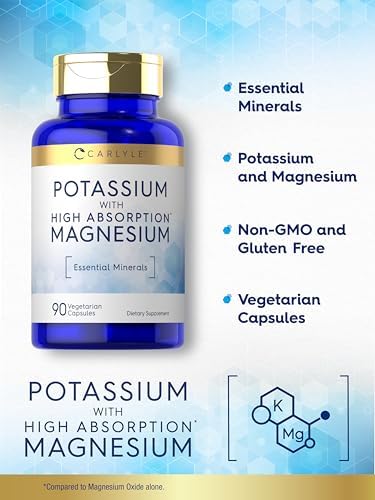 Carlyle Potassium Magnesium Supplement | 90 Capsules | High Absorption | Vegetarian, Non-GMO & Gluten Free Carlyle