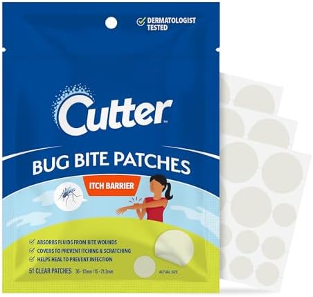 Cutter Bug Bite Patches Itch Relief Hydrocolloid Patches for Kids & Adults, Absorbs Fluids, Helps Heal, Prevents Scratching, Mosquito Itch Relief, Hydrocortisone & Suction Tool Alternative, 51 Count Cutter